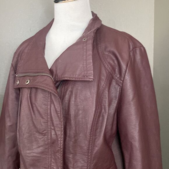 R. D Style Rhonda Maroon Faux Leather Moto Jacket - Picture 2 of 15